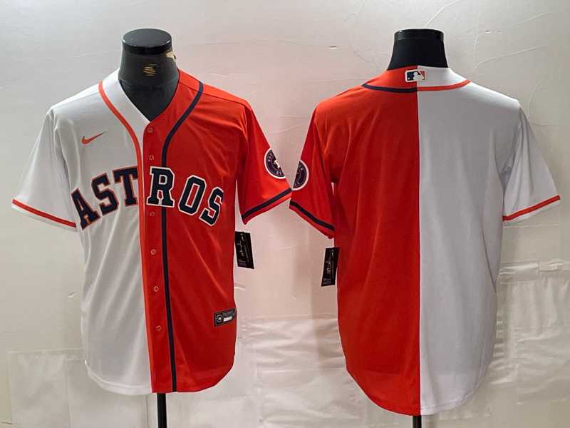 Men%27s Houston Astros Blank Orange White Split Stitched Baseball Jersey Dzhi